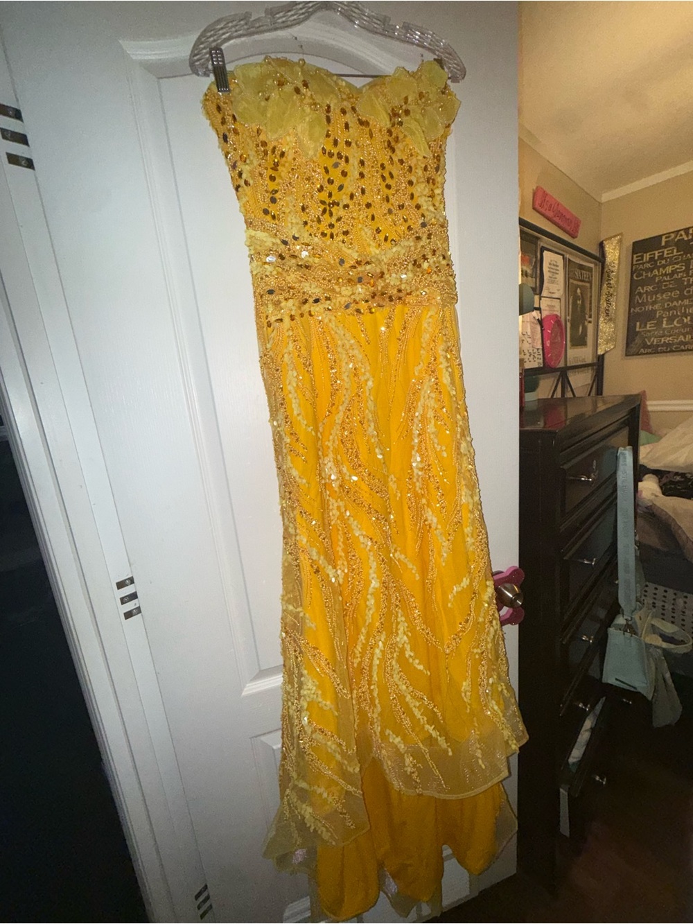 Marigold Beaded Strapless Evening Gown